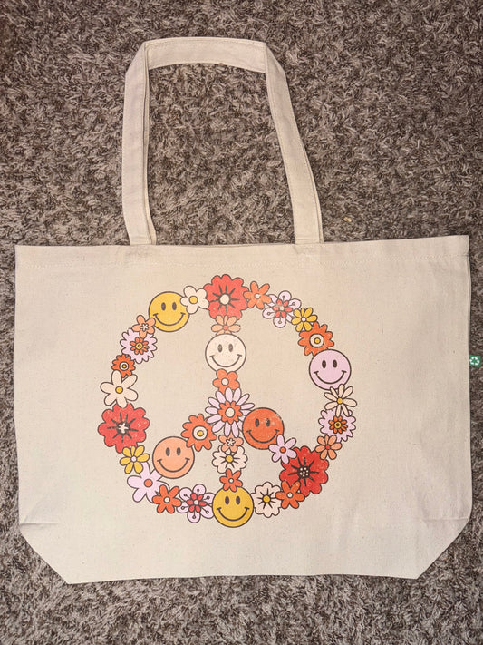 Floral Peace - Recycled Canvas Tote Bag