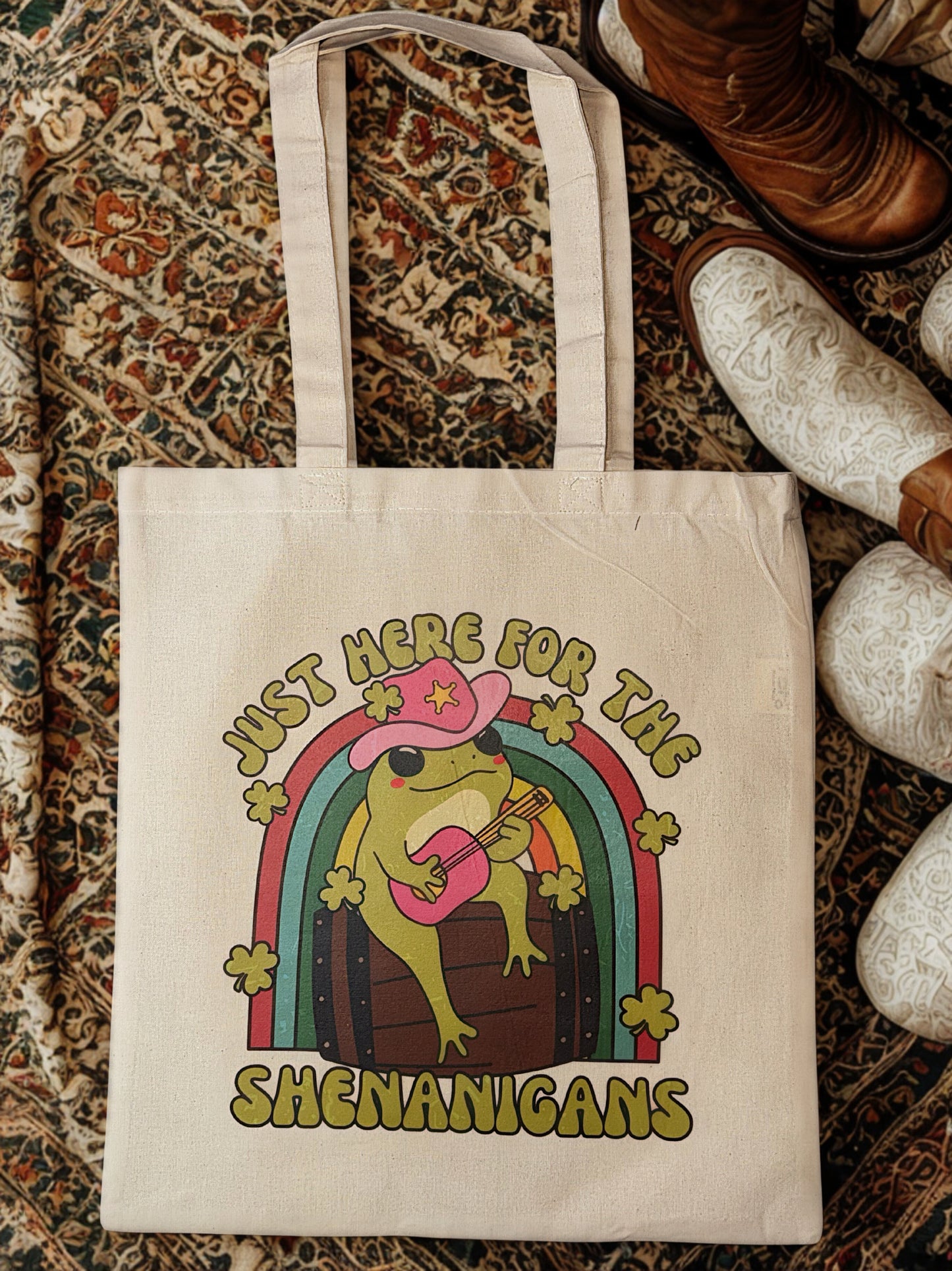Just Here for the Shenanigans - Natural Cotton Canvas Tote Bag