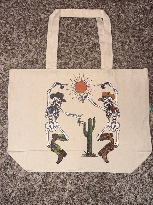 Howdy, Dancing Skeletons - Recycled Canvas Tote Bag